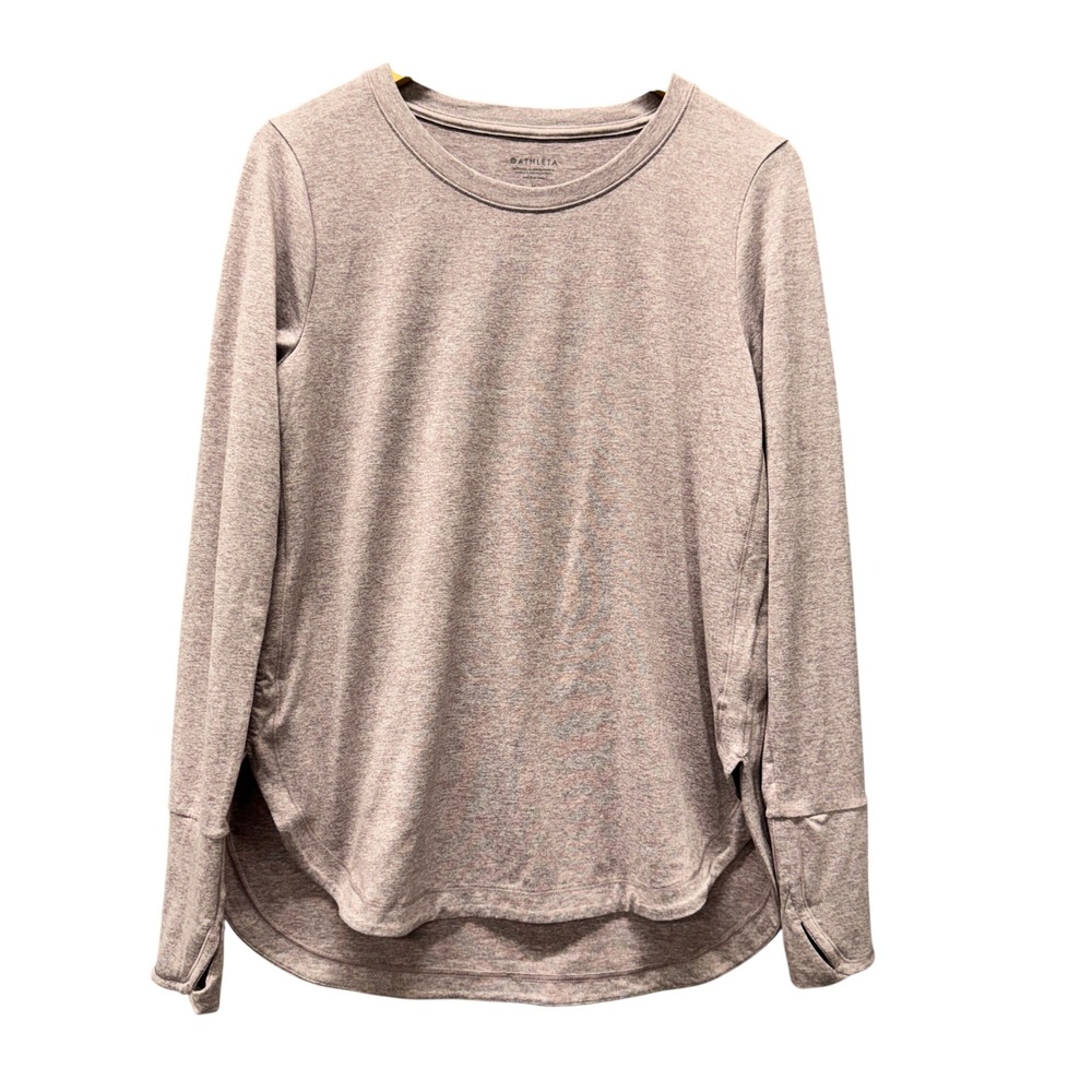 Athleta Uptempo Top Womens Medium Heather Light Purple Tunic Pullover Thumbholes
